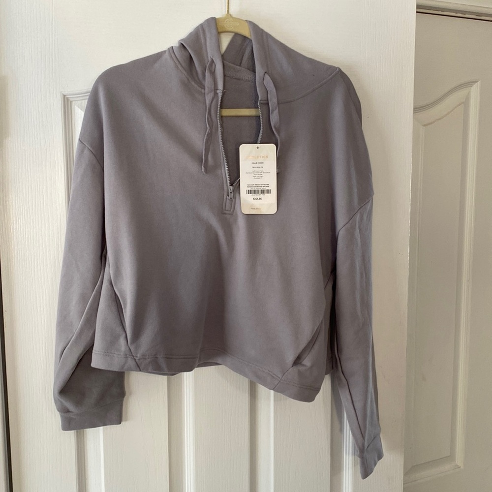 Fabletics Hallie Hoodie 1/2 Zip Gray Size Small NWT Side Pockets